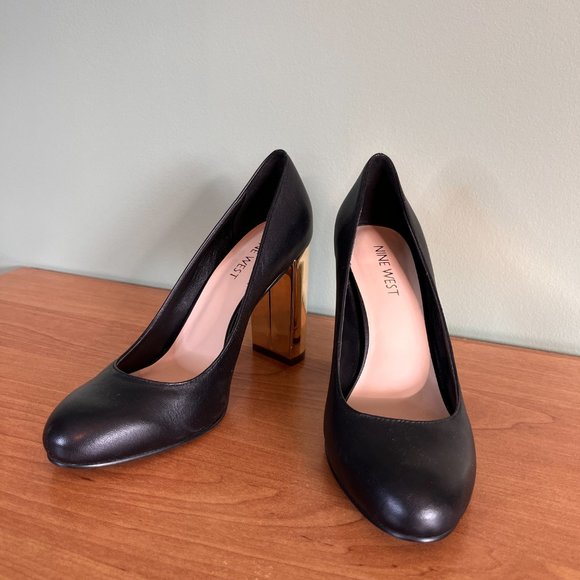 Nine West Black Pump With Gold Block Heel Size 6 - Picture 5 of 9